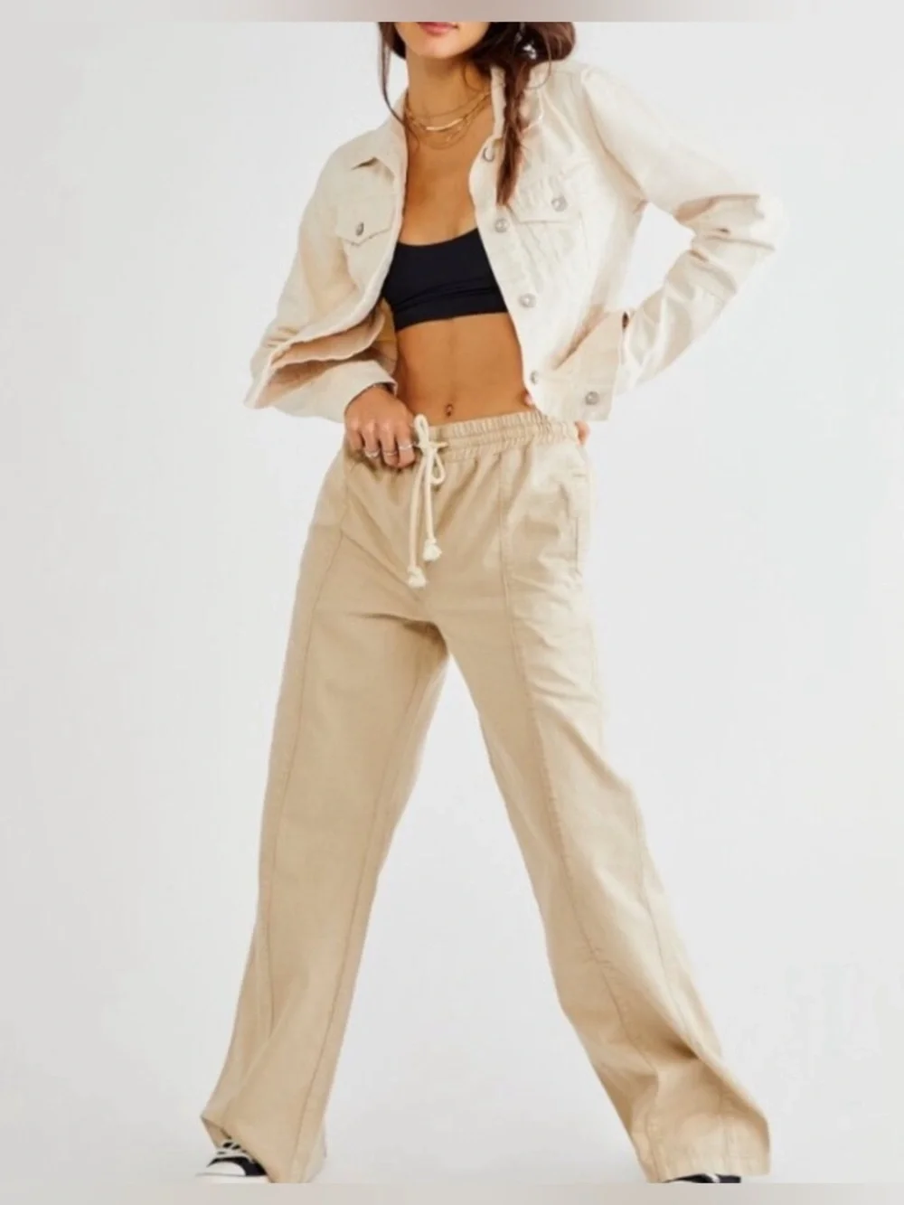 Free People Cropped Cream Jean Jacket - M